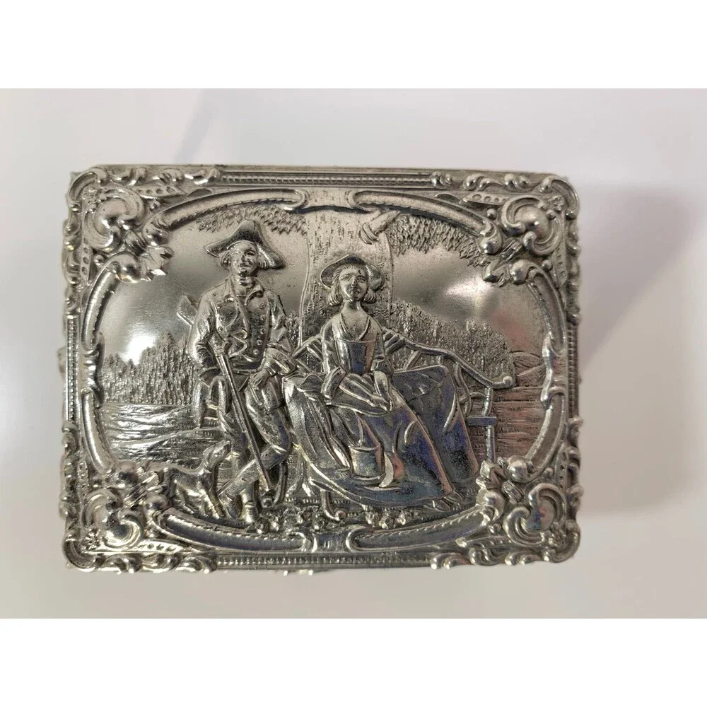 Vintage Silver toned red velvet lined trinket box